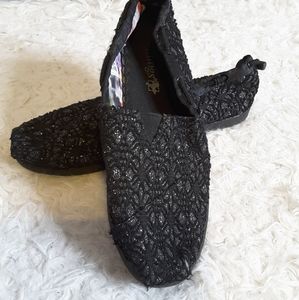Bullfrogs Candy Girl's black glitter "lace" Slip On flat shoe size 2